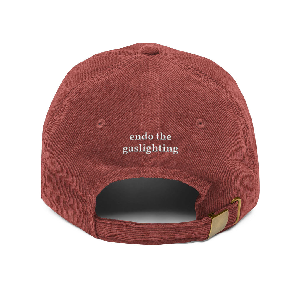 Embroidered Corduroy Cap — “it’s endometriosis, not anxiety” / “endo the gaslighting”