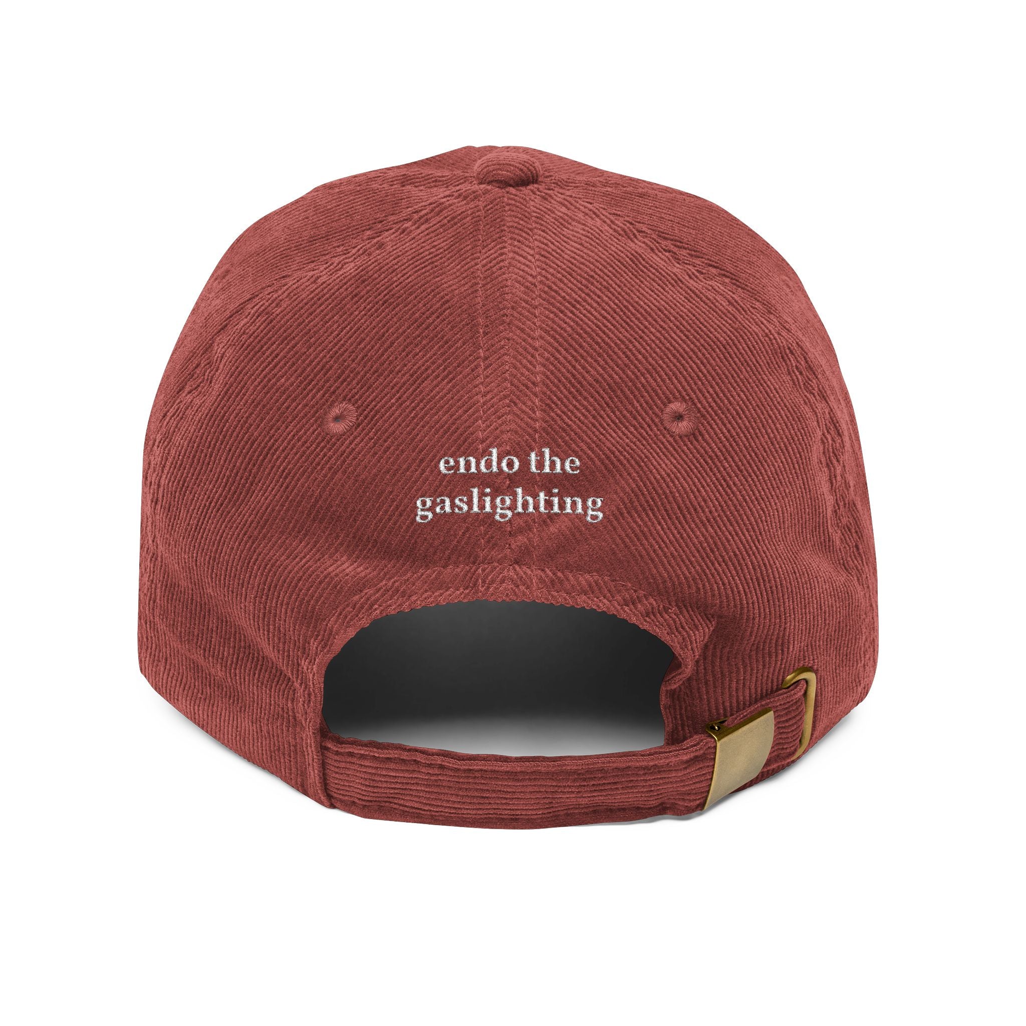 Embroidered Corduroy Cap — “it’s endometriosis, not anxiety” / “endo the gaslighting”