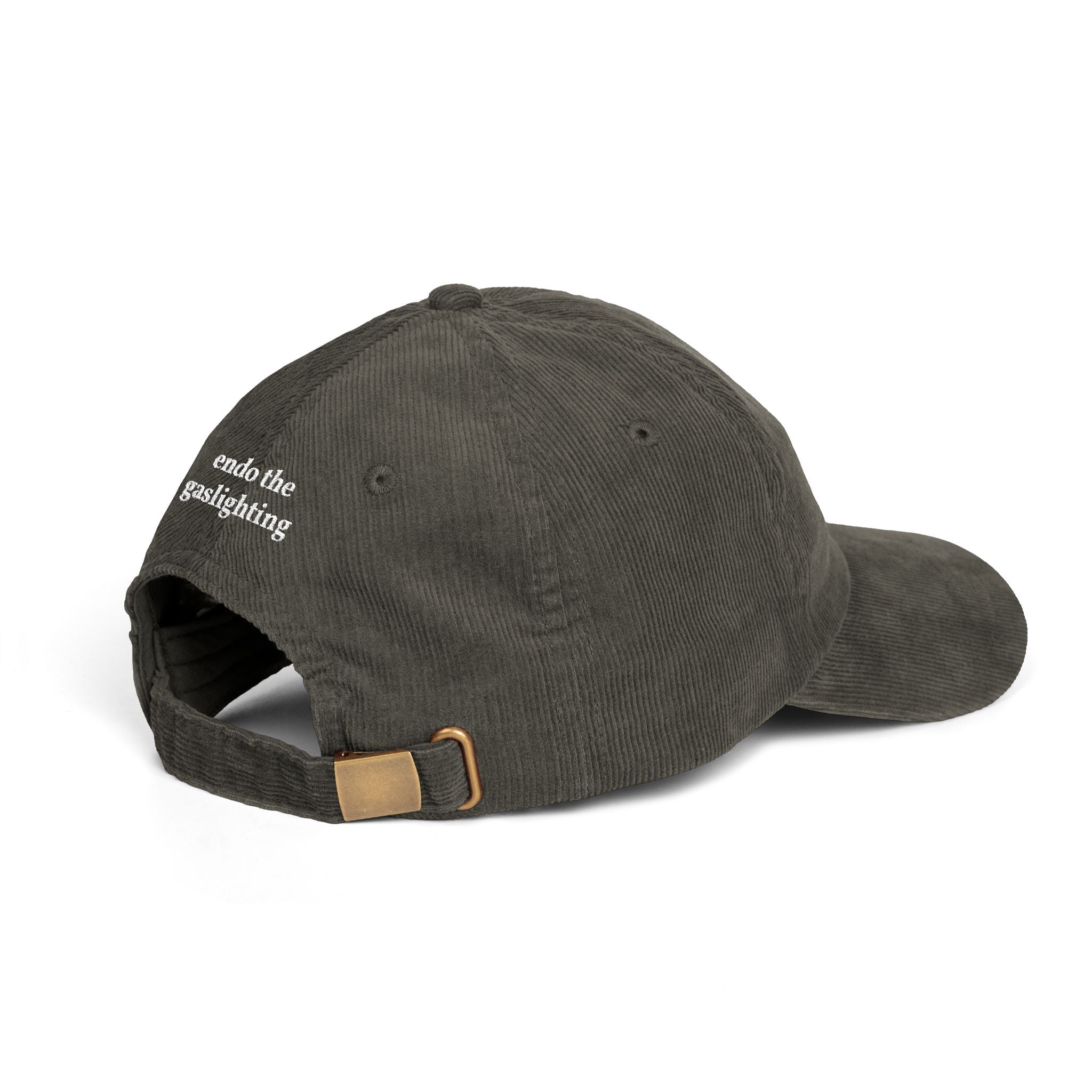Embroidered Corduroy Cap — “it’s endometriosis, not anxiety” / “endo the gaslighting”