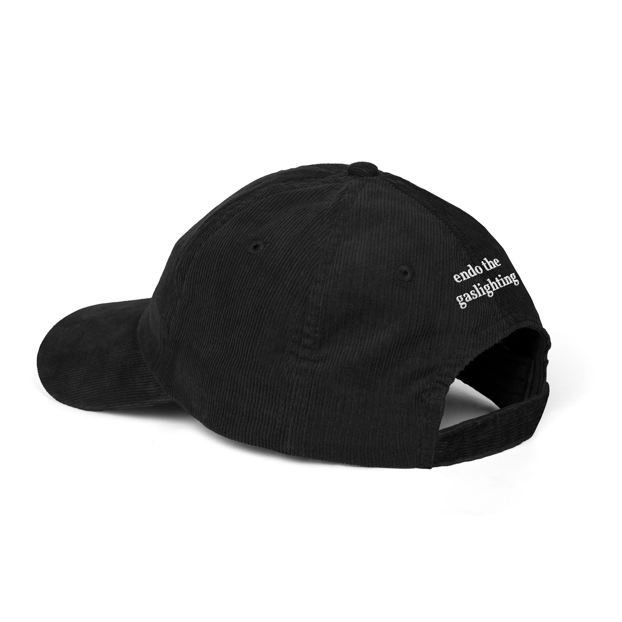 Embroidered Corduroy Cap — “it’s endometriosis, not anxiety” / “endo the gaslighting”