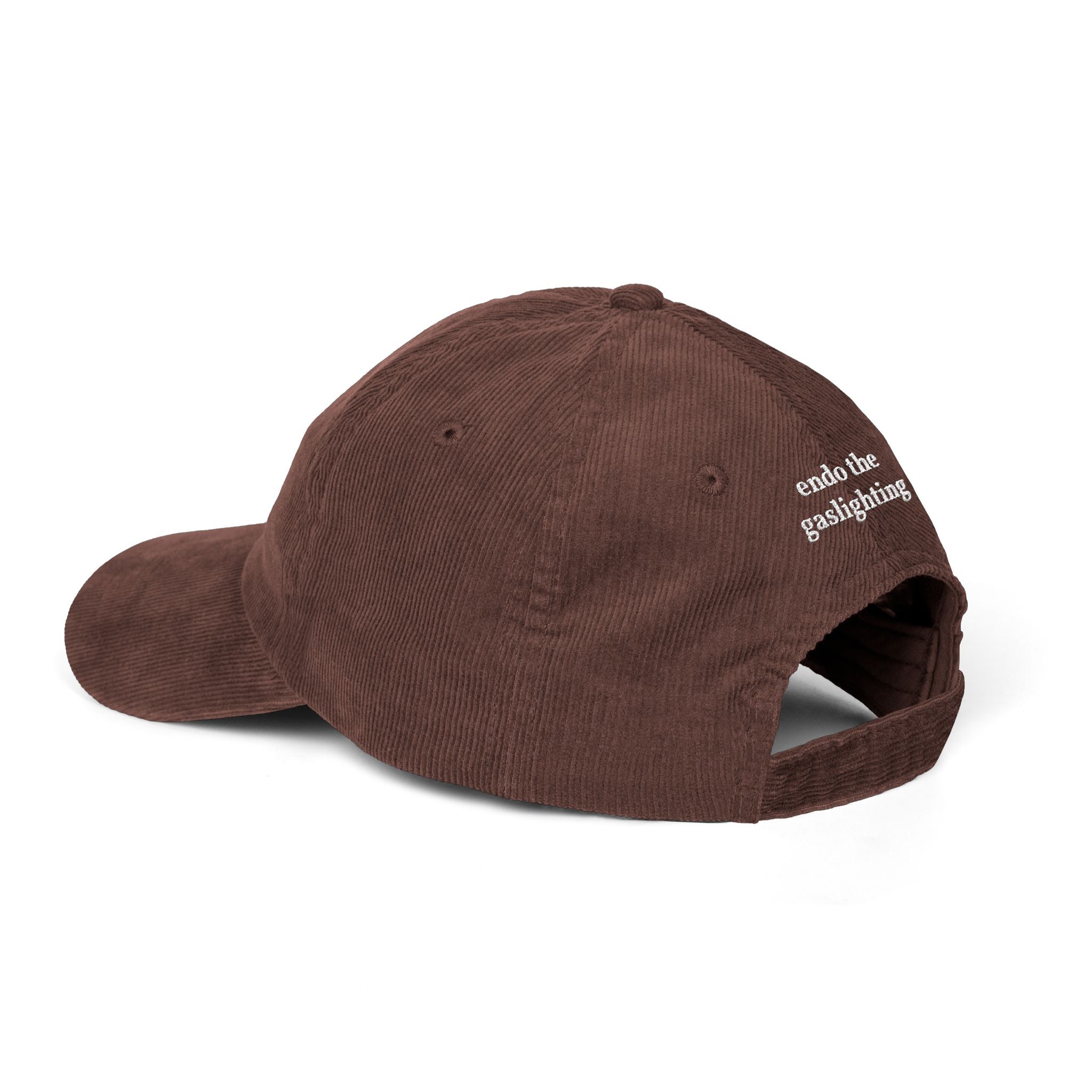 Embroidered Corduroy Cap — “it’s endometriosis, not anxiety” / “endo the gaslighting”