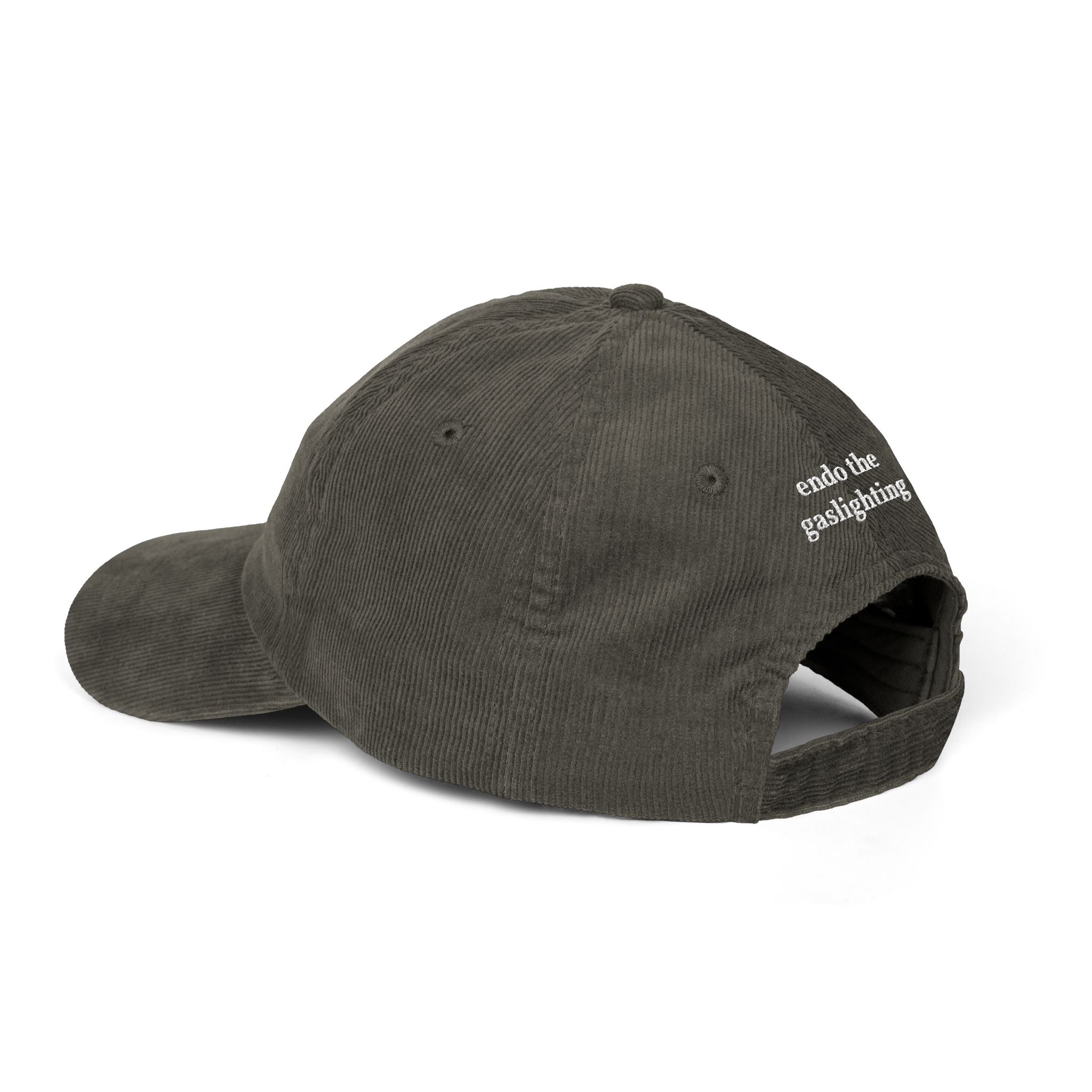 Embroidered Corduroy Cap — “it’s endometriosis, not anxiety” / “endo the gaslighting”